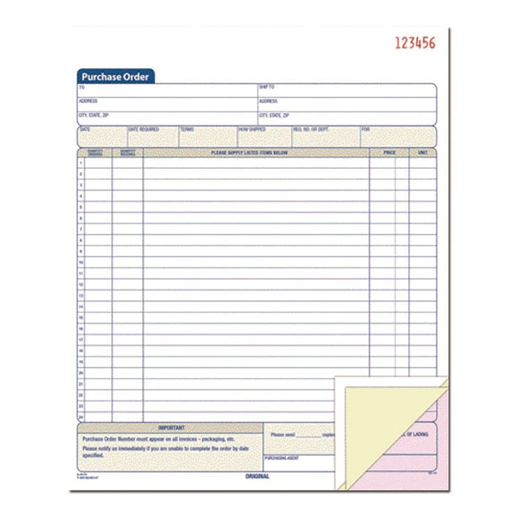 Multipart Purchase Order Pad, Three-Part Carbonless, 8.38 x 10.19, 50 Forms Total