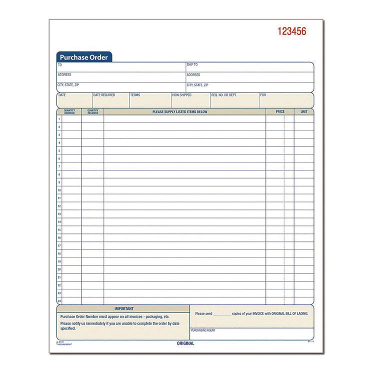 Multipart Purchase Order Pad, Three-Part Carbonless, 8.38 x 10.19, 50 Forms Total