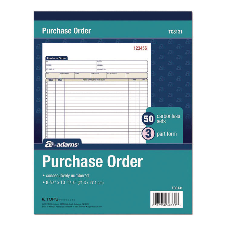 Multipart Purchase Order Pad, Three-Part Carbonless, 8.38 x 10.19, 50 Forms Total