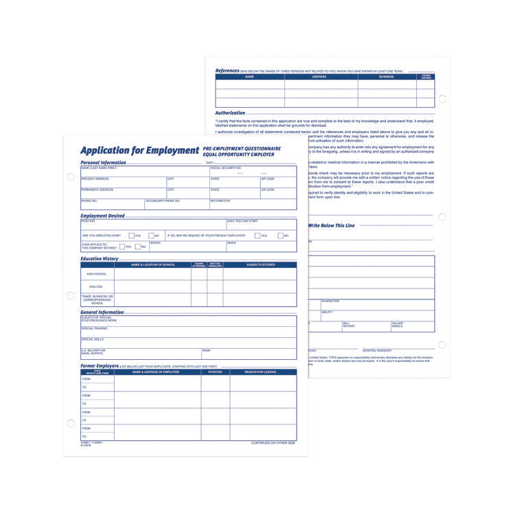 Employment Applications, One-Part (No Copies), 11 x 8.38, 50 Forms/Pad, 2 Pads/Pack