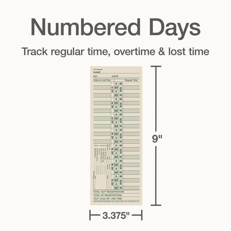 Time Cards for Acroprint, Amano and Lathem Time Clocks, Two Sides, Bi-Weekly, 3.38" x 9", 200/Pack