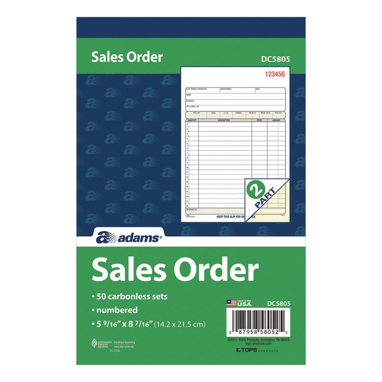 Multipart Sales Order Pad, Two-Part Carbonless, 5.56 x 7.94, 50 Forms/Pad, 10 Pads/Box