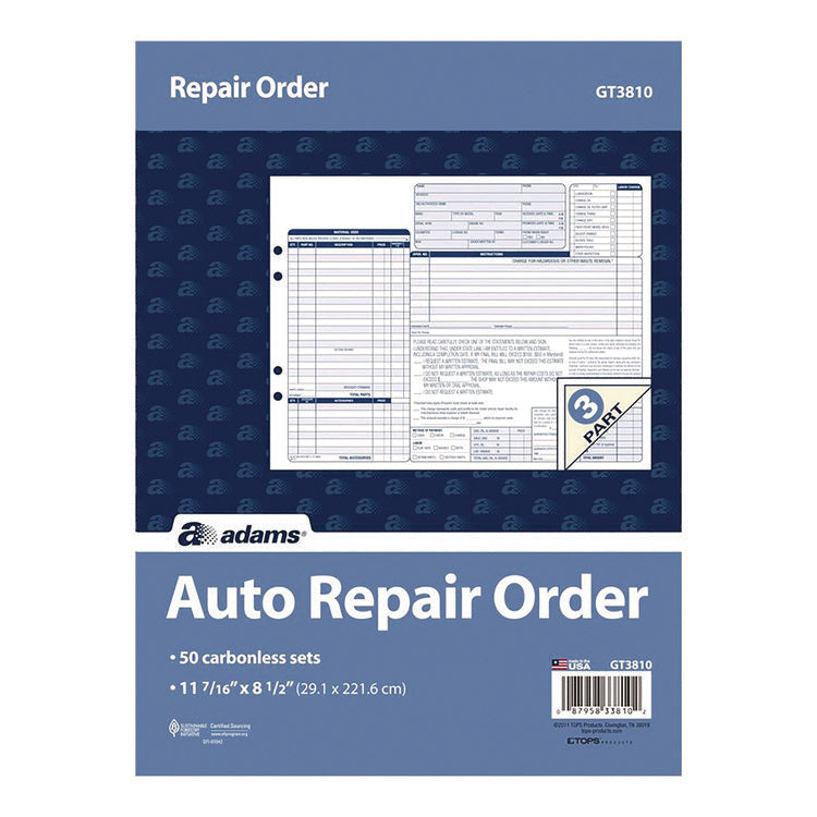 Multipart Auto Repair Work Order Forms with Checklist for Routine Jobs, Three-Part Carbonless, 10.94 x 8.5, 50 Forms Total