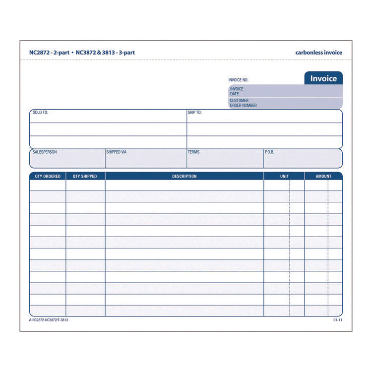 Multipart General-Purpose Invoice Forms, Two-Part Carbonless, 8.5 x 6.94, 50 Forms Total