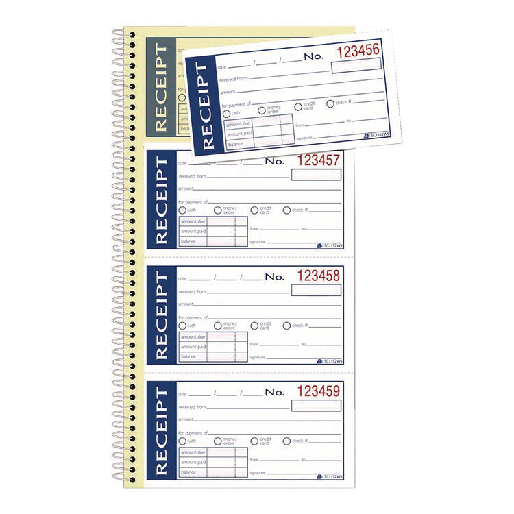 Write 'n Stick Receipt Book, Two-Part Carbonless, 4.75 x 2.75, 4 Forms/Sheet, 200 Forms Total