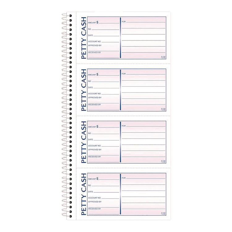 Petty Cash Receipt Book, Two-Part Carbonless, 5 x 2.75, 4 Forms/Sheet, 200 Forms Total