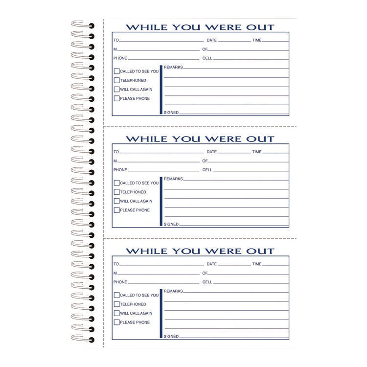 While You Were Out Messages Book, Two-Part Carbonless, 5 x 2.83, 3 Forms/Sheet, 300 Forms Total