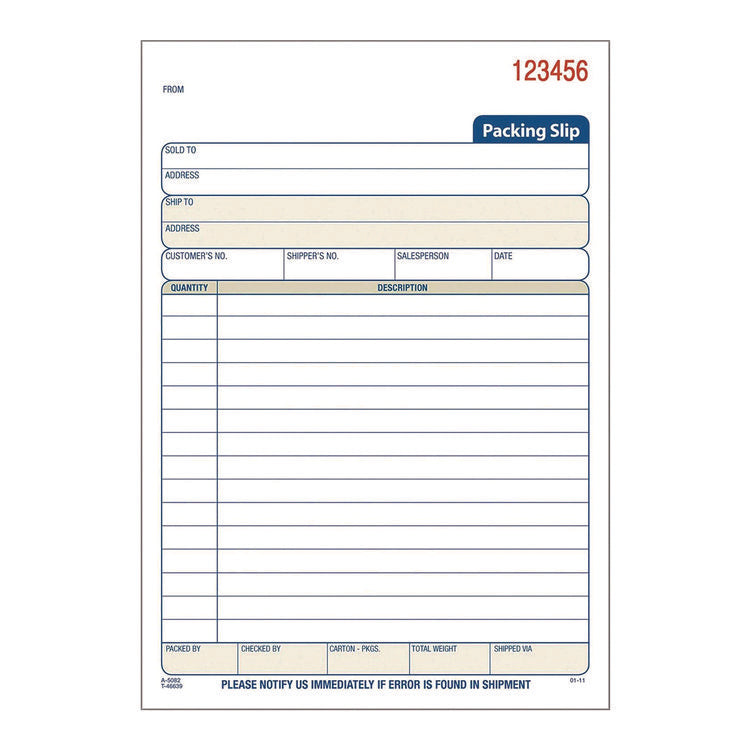 Multipart Packing List Forms, Three-Part Carbonless, 5.56 x 7.94, 50 Forms Total