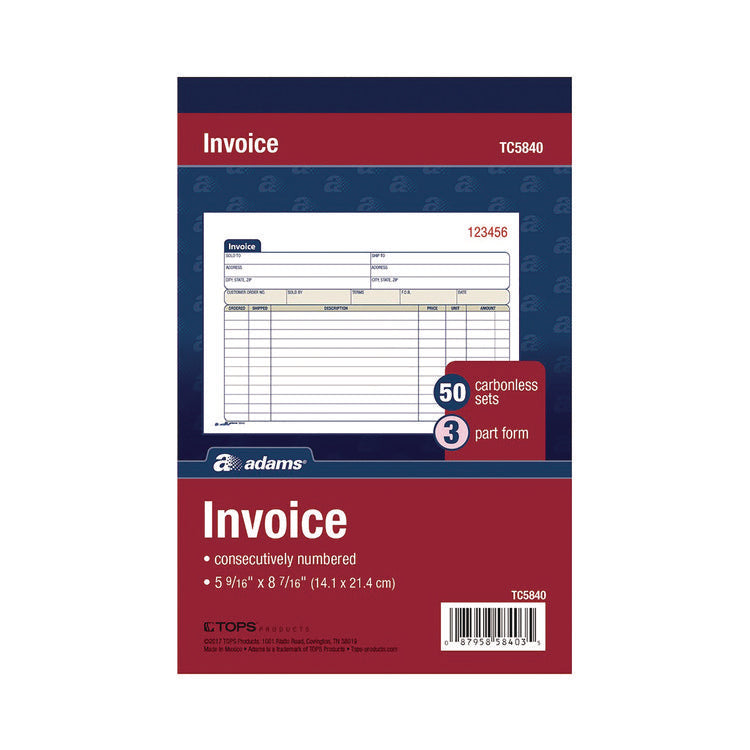 Multipart General-Purpose Invoice Pad, Three-Part Carbonless, 7.94 x 5.56, 50 Forms Total