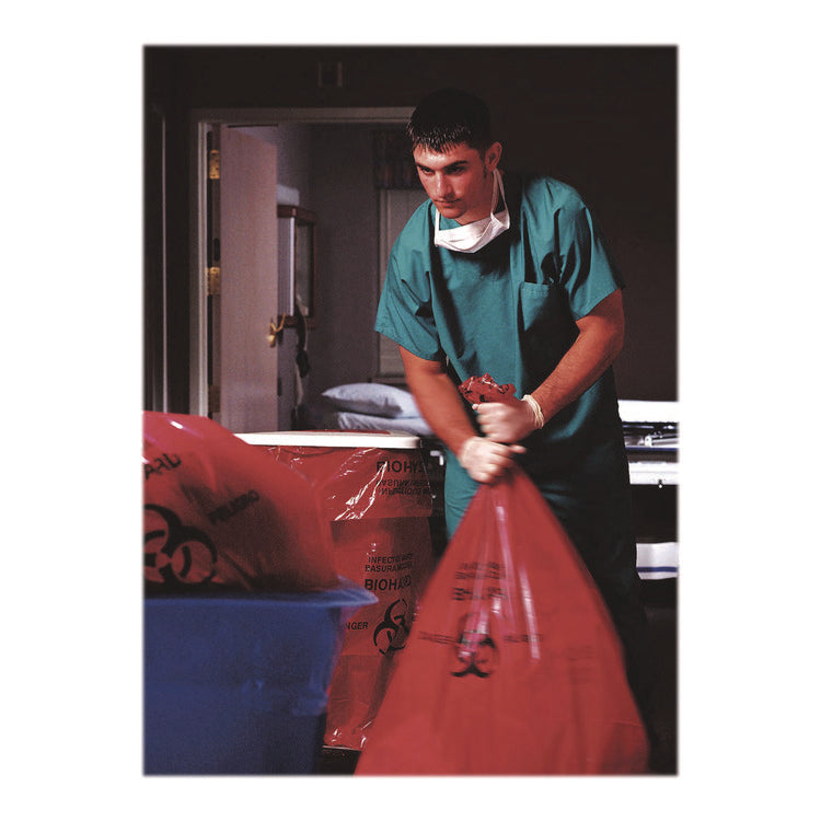 Healthcare Biohazard Printed Low-Density Can Liners, Infectious Waste, 30 gal, 3 mil, 30" x 43", Red, 100/Carton