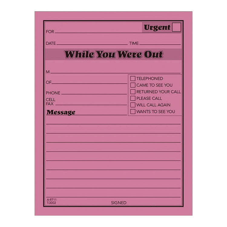 While You Were Out Memo Pad, One-Part (No Copies), 4.25 x 5.5, 50 Forms/Pad, 6 Pads/Pack