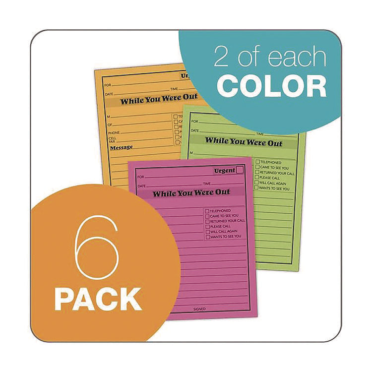 While You Were Out Memo Pad, One-Part (No Copies), 4.25 x 5.5, 50 Forms/Pad, 6 Pads/Pack