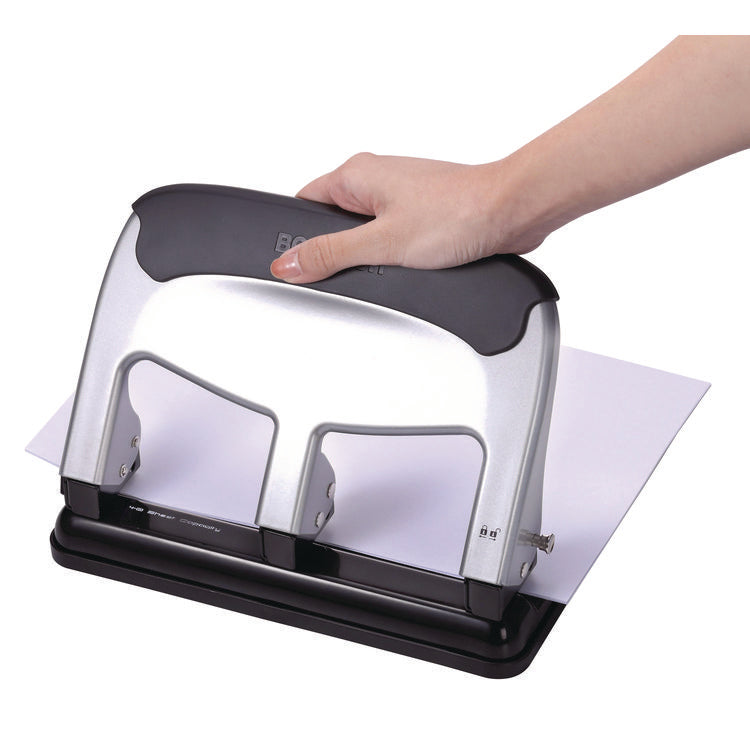 40-Sheet Ez Squeeze Three-Hole Punch, 9/32" Hole, Silver/Black
