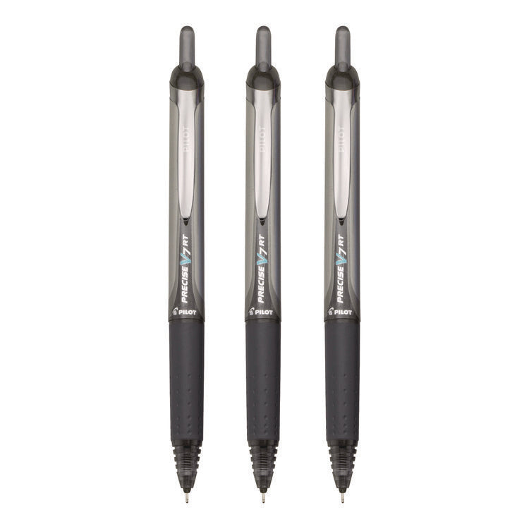 Precise V7RT Rollerball Pen, Retractable, Fine 0.7 mm, Black Ink, Black Barrel, 3/Pack
