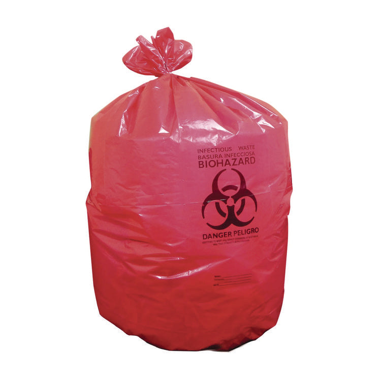 Healthcare Biohazard Printed Low-Density Can Liners, Infectious Waste, 44 gal, 3.2 mil, 37" x 50", Red, Flat Pack, 75/Carton