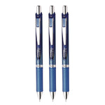 EnerGel RTX Deluxe Gel Pen, Retractable, Fine 0.5 mm, Blue Ink, Blue/Silver Barrel, 3/Pack