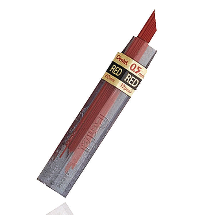 Colored Lead Refill, 0.5 mm, HB, Red, 12 Leads/Tube, 3 Tubes