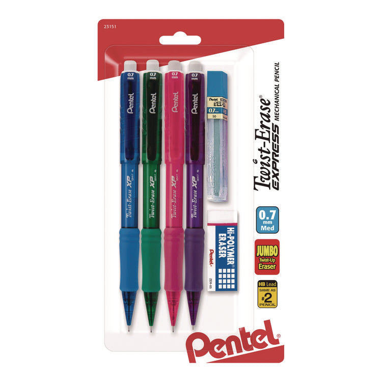 Twist Erase EXPRESS Mechanical Pencil, 0.7 mm, HB (#2), Black Lead, Assorted Color Barrels, 4/Pack