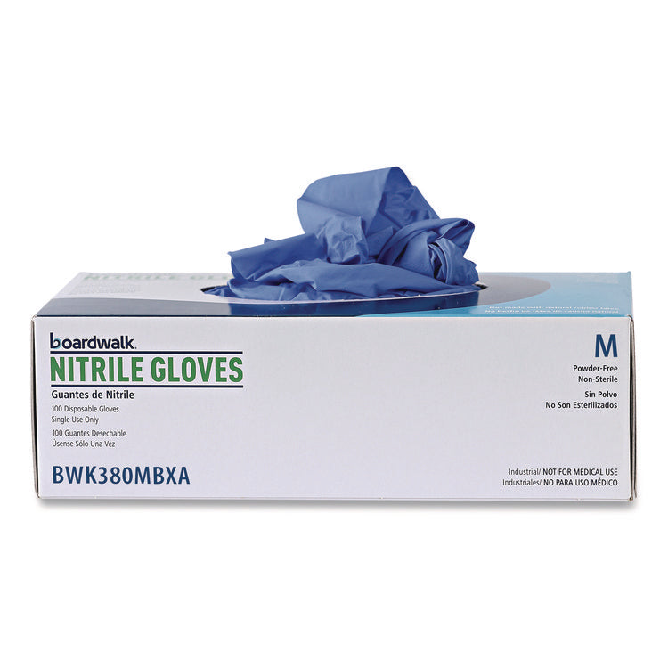 380 Series Disposable General-Purpose Nitrile Gloves, Powder-Free, Medium, 4 mil Thick, 15" Long, Blue, 100/Box