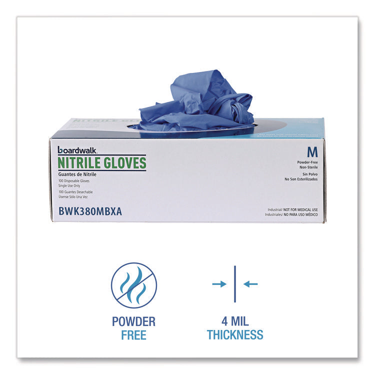 380 Series Disposable General-Purpose Nitrile Gloves, Powder-Free, Medium, 4 mil Thick, 15" Long, Blue, 100/Box