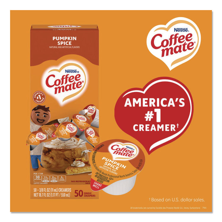 Liquid Coffee Creamer, Pumpkin Spice, 0.38 Oz Mini Cups, 50/box