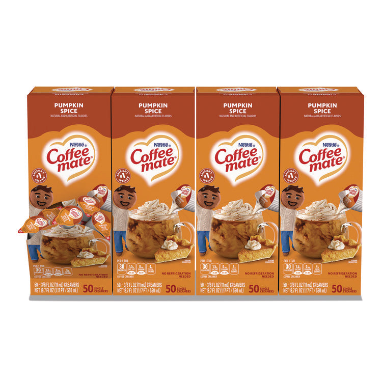 Liquid Coffee Creamer, Pumpkin Spice, 0.38 oz Mini Cups, 50/Box, 4 Boxes/Carton