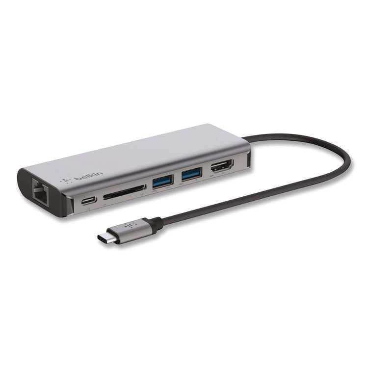 Connect 6-in-1 USB-C Multiport Adapter Hub, 6-Port, Gray