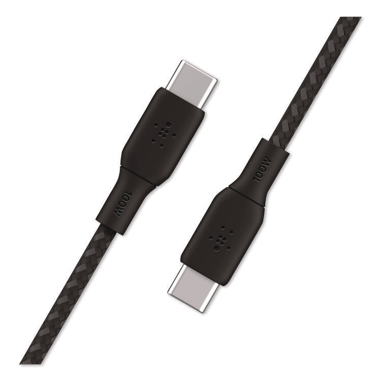 BOOST CHARGE Braided USB-C to USB-C Cable, 100 W Power Delivery, 6.6 ft, Black