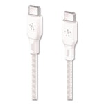 BOOST CHARGE Braided USB-C to USB-C Cable, 100 W Power Delivery, 6.6 ft, White, 2/Pack