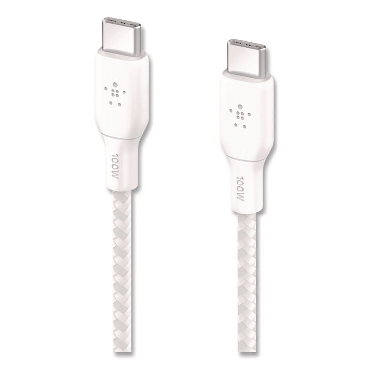 BOOST CHARGE Braided USB-C to USB-C Cable, 100 W Power Delivery, 6.6 ft, White, 2/Pack