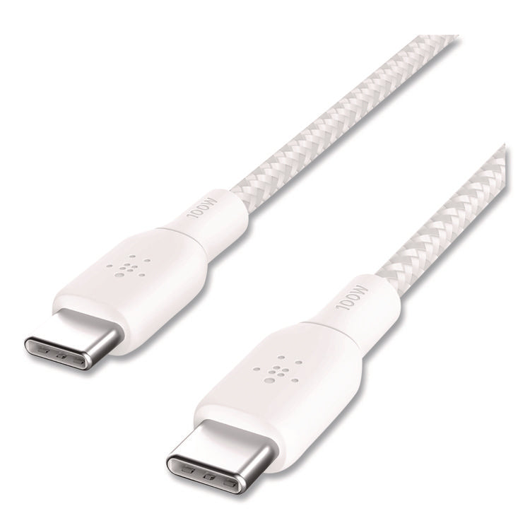 BOOST CHARGE Braided USB-C to USB-C Cable, 100 W Power Delivery, 6.6 ft, White, 2/Pack