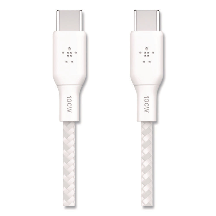 BOOST CHARGE Braided USB-C to USB-C Cable, 100 W Power Delivery, 6.6 ft, White, 2/Pack