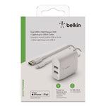 BOOST CHARGE Dual USB-A Wall Charger + Lightning to USB-A Cable, White