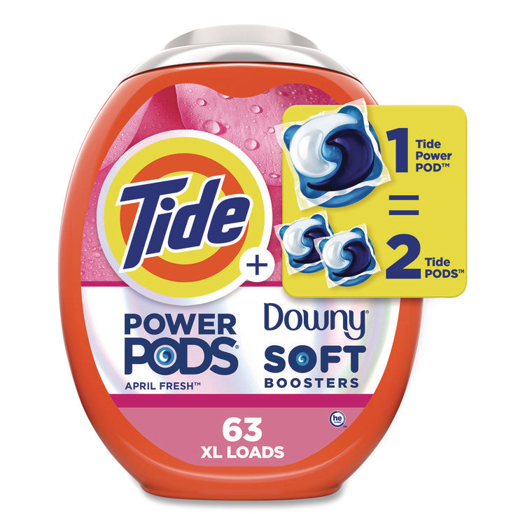 Power PODS Plus Downy Laundry Detergent, April Fresh Scent, 98 oz Tub, 63 Pods/Tub