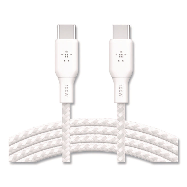 BOOST CHARGE Braided USB-C to USB-C Cable, 100 W Power Delivery, 6.6 ft, White, 2/Pack