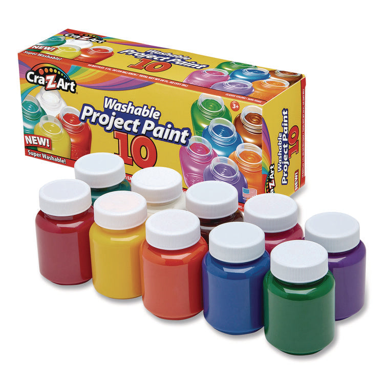 Washable Project Paints, 10 Assorted Colors, 2 oz Bottles, 10/Pack