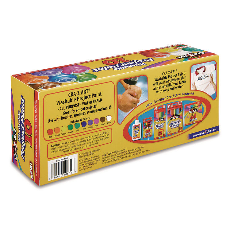 Washable Project Paints, 10 Assorted Colors, 2 oz Bottles, 10/Pack