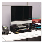 Multi-Tier Monitor Stand with 25-Piece Office Supplies Starter Pack, 15.75" x 11.75" x 4.5", Black, Supports 30 lb