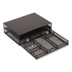 Multi-Tier Monitor Stand with 25-Piece Office Supplies Starter Pack, 15.75" x 11.75" x 4.5", Black, Supports 30 lb