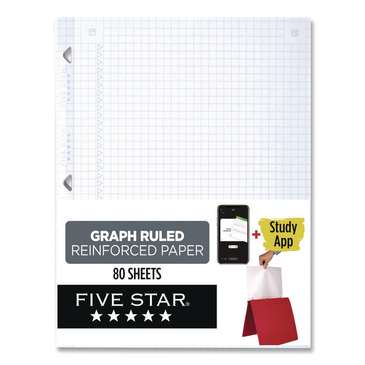 Reinforced Filler Paper Plus Study App, 3-Hole, 8.5 x 11, Quadrille Rule, 80/Pack