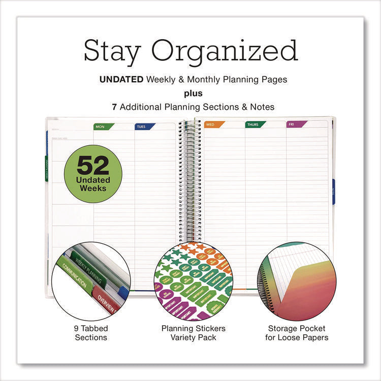 Deluxe Teacher's Academic Planner, Weekly/Monthly, Seven Class Period per Two-Page Spread, 11 x 8.5, Multicolor Rainbow Cover