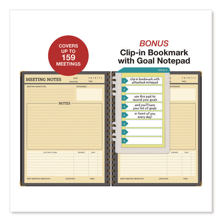 Meeting Notes Book, Space for Up to 159 Meetings, Meeting-Minutes/Notes Format, Black/Gold Cover, (80) 11 x 8.5 Sheets