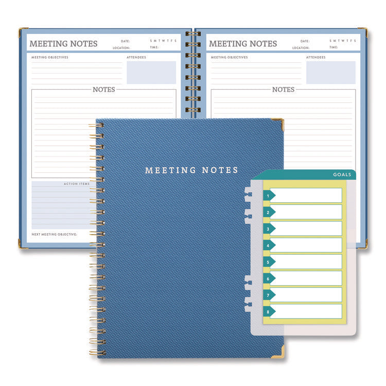 Meeting Notes Book, Space for Up to 159 Meetings, Meeting-Minutes/Notes Format, Blue/Gold Cover, (80) 11 x 8.5 Sheets