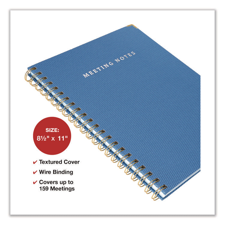Meeting Notes Book, Space for Up to 159 Meetings, Meeting-Minutes/Notes Format, Blue/Gold Cover, (80) 11 x 8.5 Sheets