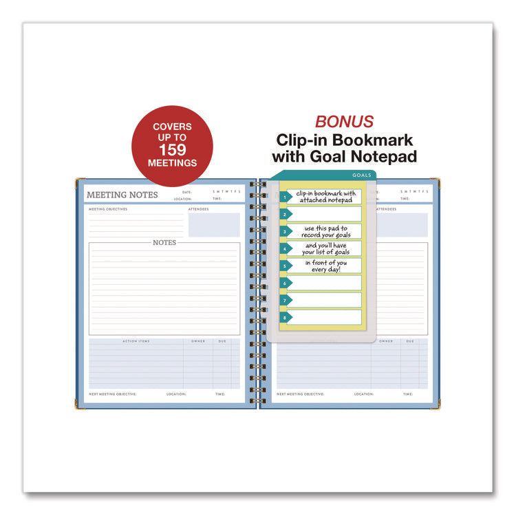 Meeting Notes Book, Space for Up to 159 Meetings, Meeting-Minutes/Notes Format, Blue/Gold Cover, (80) 11 x 8.5 Sheets