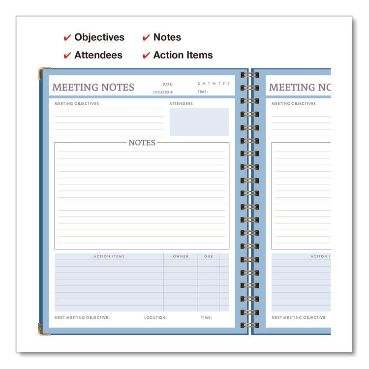 Meeting Notes Book, Space for Up to 159 Meetings, Meeting-Minutes/Notes Format, Blue/Gold Cover, (80) 11 x 8.5 Sheets