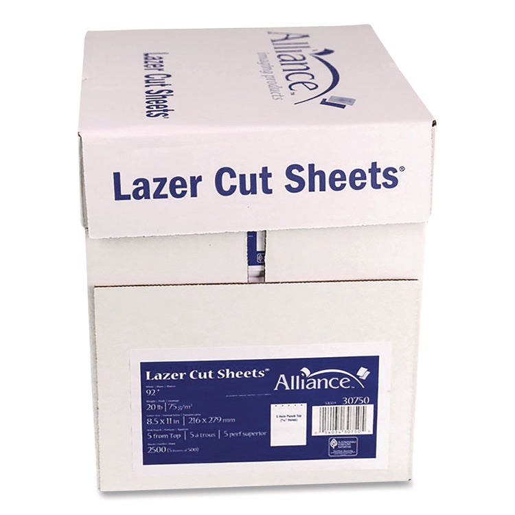 Laser Cut Sheets, 92 Bright, Side: 5-Hole Punched, 20 lb Bond Weight, 8.5 x 11, White, 500 Sheets/Ream, 5 Reams/Carton