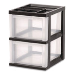 2-Compartment Desktop Stackable Storage Drawer, 12.17 x 14.33 x 16.77, Black/Translucent White