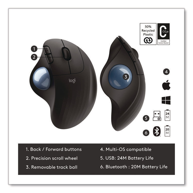 Ergo M575 Trackball, Black, 33 ft, Right Hand Use, Black