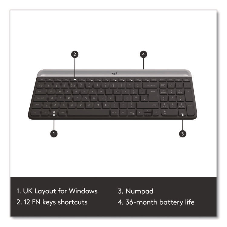 MK470 Slim Wireless Keyboard and Mouse Combo, 2.4 GHz/33 ft Wireless Range, Graphite